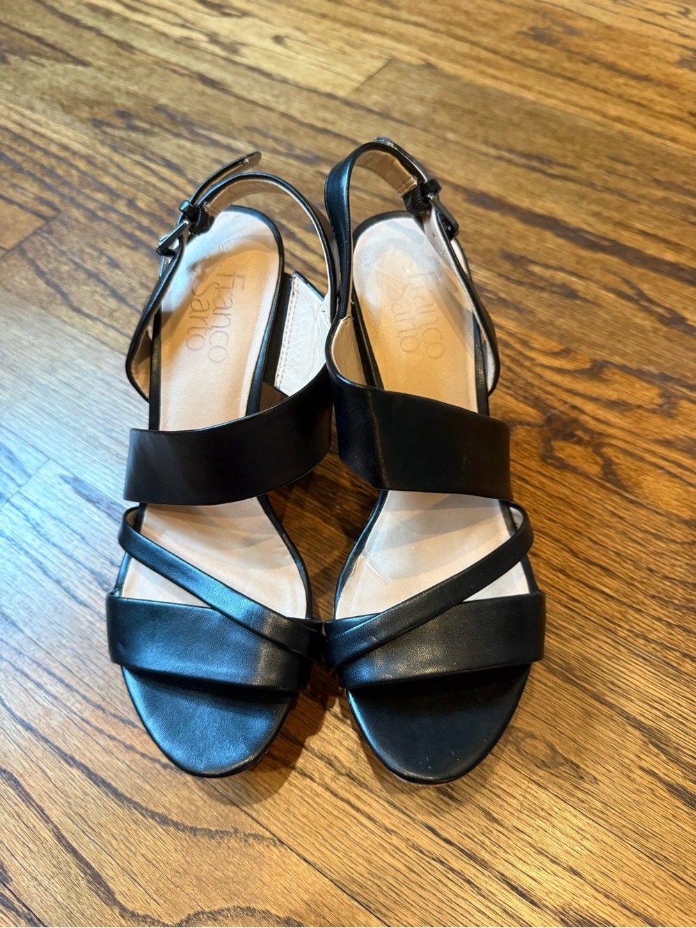 Franco Sarto Black Leather Strappy Slingback Sandals